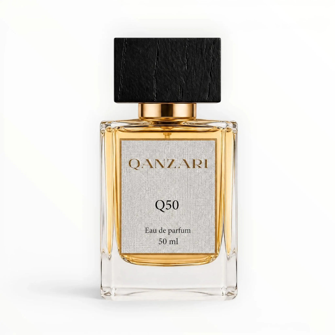 Qanzari Q50 50ml eau de parfum bottle, a fresh woody composition from the men's line