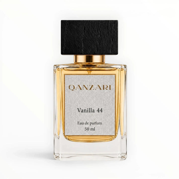 Qanzari Vanilla 44 50ml eau de parfum bottle, a men's gourmand composed in the UAE