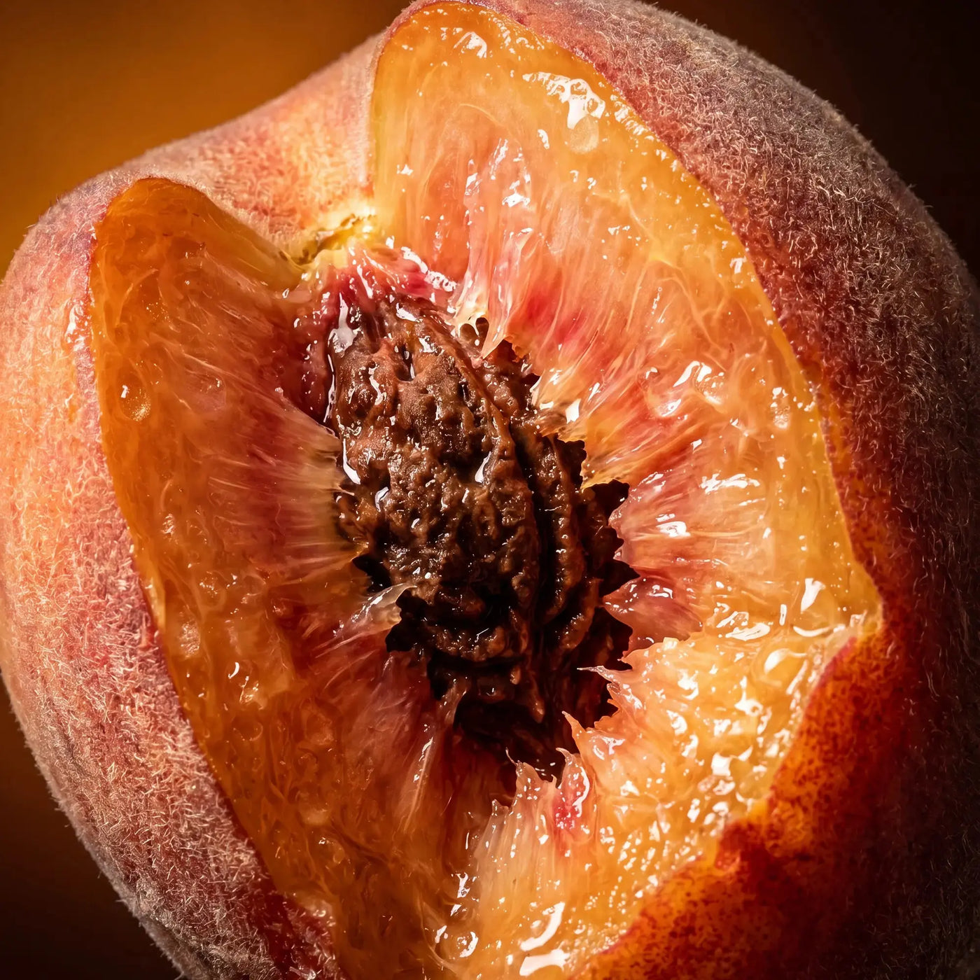 Sun-warmed peach beside the Qanzari Jawaher bottle, the perfume's top note